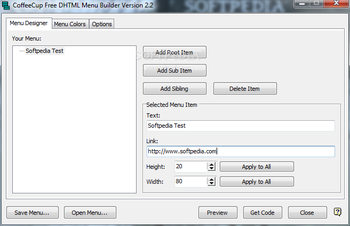 CoffeeCup Free DHTML Menu Builder screenshot