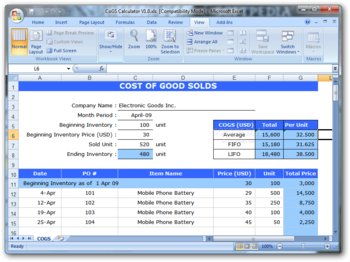 COGS Calculator screenshot