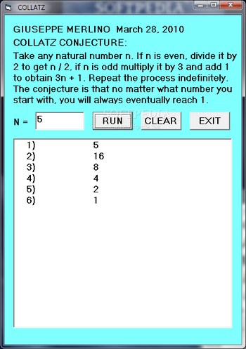 COLLATZ CONJECTURE screenshot