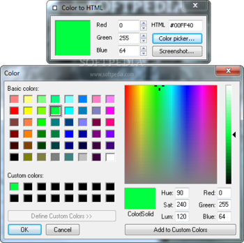 Color to HTML screenshot