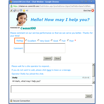 Comm100 Live Chat screenshot