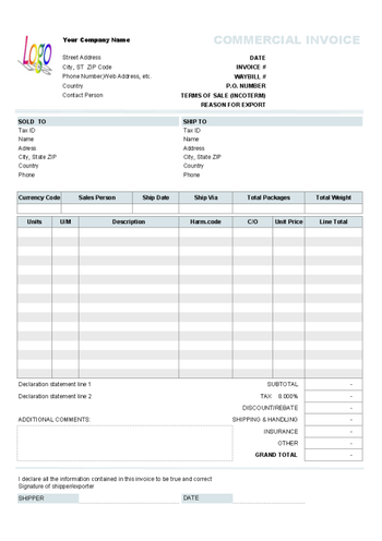 Commercial Invoice Template screenshot 2