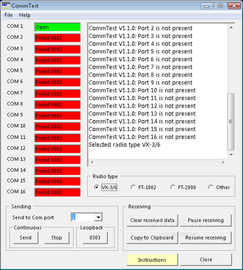 CommTest screenshot
