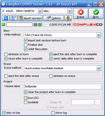 CompleX CD / DVD burner screenshot