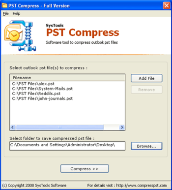 Compress PST Files screenshot
