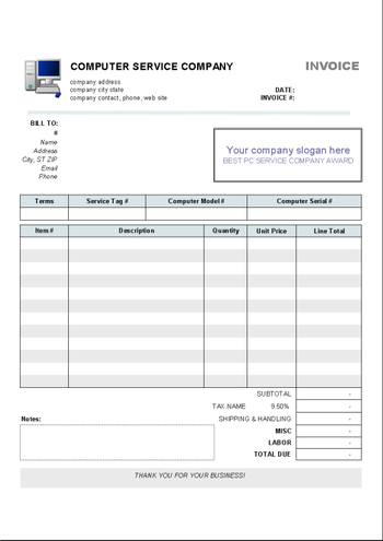 Computer Service Invoice Template screenshot