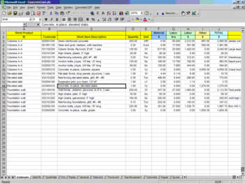 ConcreteCost Estimator for Excel screenshot