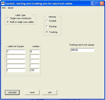 conduit trunking ducting calculator screenshot