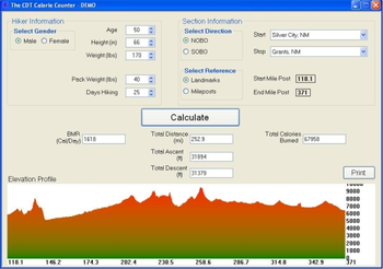 Continental Divide Trail Calorie Counter screenshot