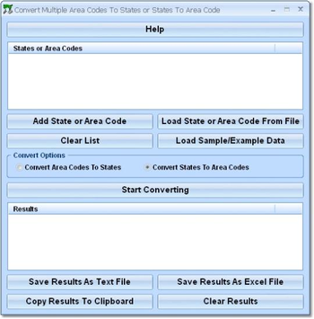 Convert Multiple Area Codes To States or States To Area Codes Software screenshot