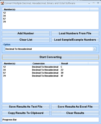 Convert Multiple Decimal, Hexadecimal, Binary and Octal Software screenshot