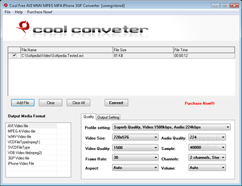 Cool Free AVI WMV MPEG MP4 iPhone 3GP Converter screenshot