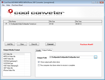 Cool Free AVI WMV MPEG MP4 iPhone 3GP Converter screenshot 2
