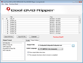 Cool Free DVD to MOV MPEG4 ASF iPod AVI DIVX Ripper screenshot 2