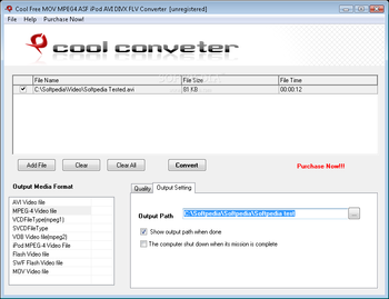 Cool Free MOV MPEG4 ASF iPod AVI DIVX FLV Converter screenshot 2