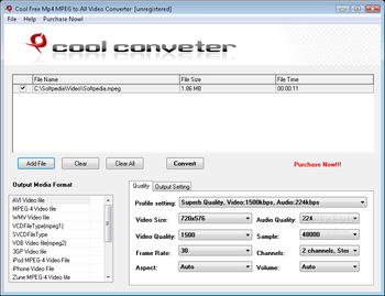 Cool Free Mp4 MPEG to All Video Converter screenshot