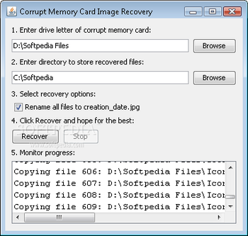 Corrupt Memory Card Image Recovery screenshot