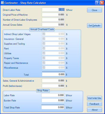 Costimator Shop Rate Calculator screenshot