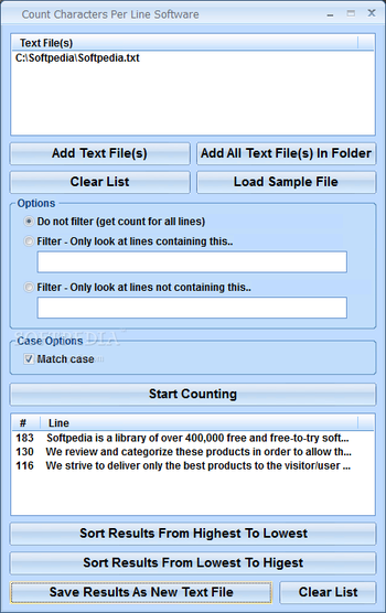 Count Characters Per Line Software screenshot