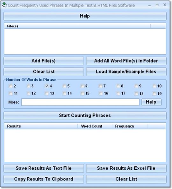 Count Frequently Used Phrases In Multiple Text & HTML Files Software screenshot