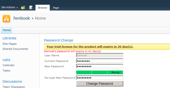 COVRI Password Change web part screenshot