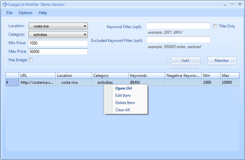 Craigslist Notifier screenshot