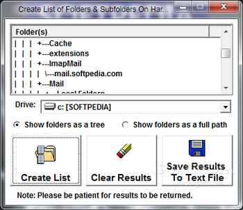 Create List of Folders & Subfolders On Hard Drive Software screenshot