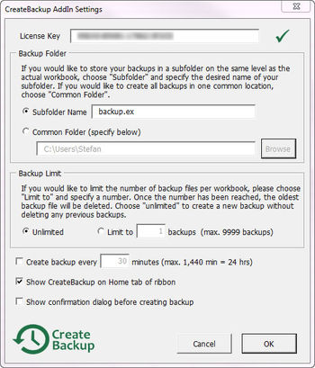 CreateBackup AddIn for Word screenshot