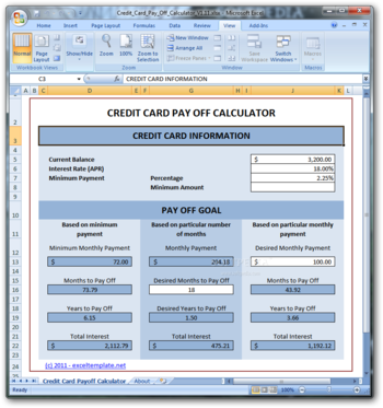 Credit Card Payoff Calculator screenshot