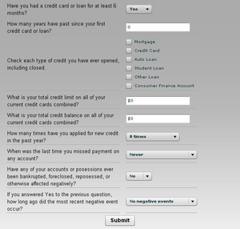 Credit Score Calculator screenshot