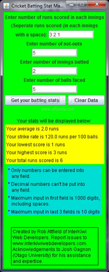 Cricket Batting Stat Machine screenshot