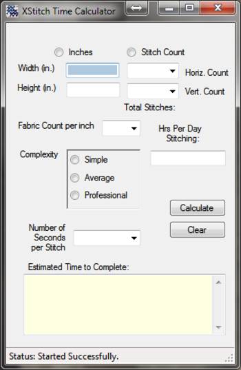 Cross Stitch Time Calculator screenshot