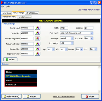 CSS Vertical Menu Generator screenshot