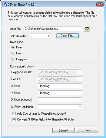 CSV to Shapefile Converter screenshot