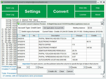 CSV2OFX Convert screenshot