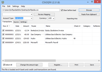 CSV2QFX screenshot