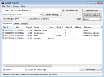 CSV2QIF screenshot 3