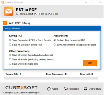CubexSoft PST to PDF screenshot