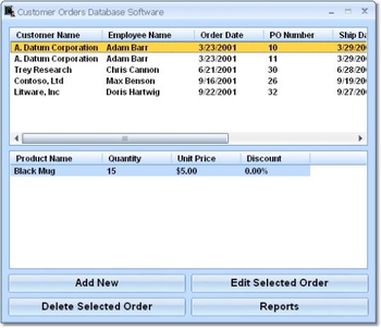 Customer Orders Database Software screenshot
