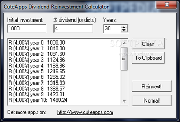 CuteApps Dividend Reinvestment Calculator screenshot