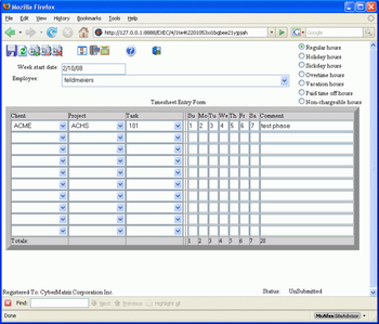 CyberMatrix Timesheets Web screenshot