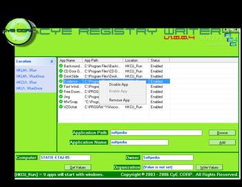 CyE Registry Writer screenshot 2