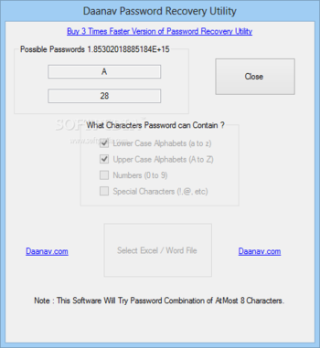 Daanav Password Recovery Utility screenshot