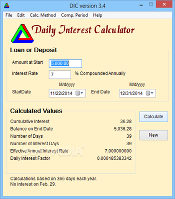 Daily Interest Calculator and Equivalent Interest Rate Calculator screenshot