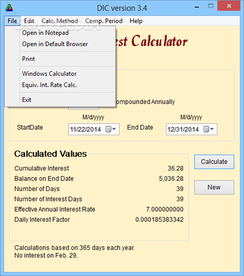 Daily Interest Calculator and Equivalent Interest Rate Calculator screenshot 2