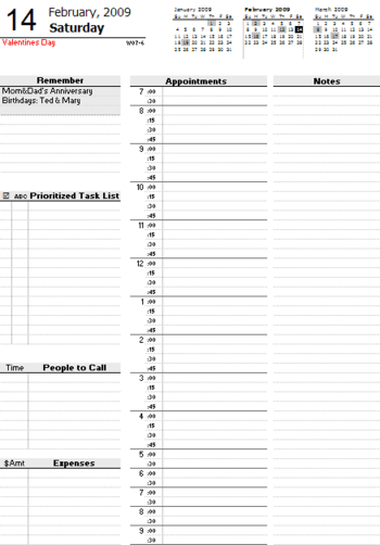 Daily Planner for Excel screenshot