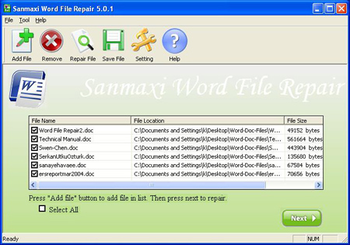 Damaged Word Document Repair Software screenshot