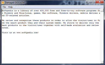 Damageddocx2txt screenshot