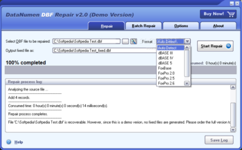 DataNumen DBF Repair (formerly Advanced DBF Repair) screenshot