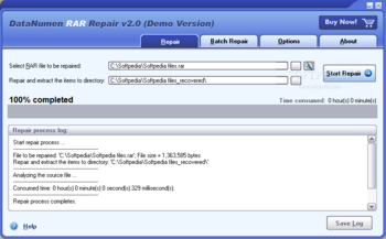 DataNumen RAR Repair (formerly Advanced RAR Repair) screenshot